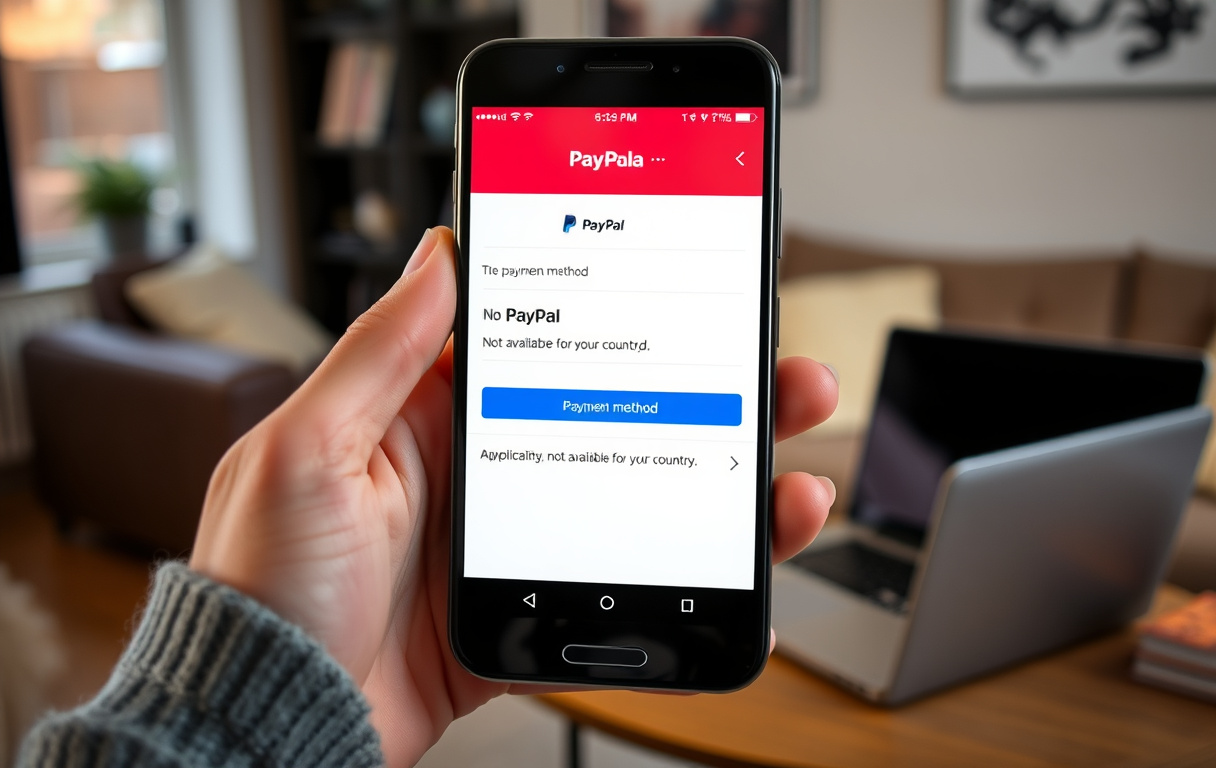 Person som prøver å bruke PayPal på mobilen i et norsk hjem, får feilmelding
