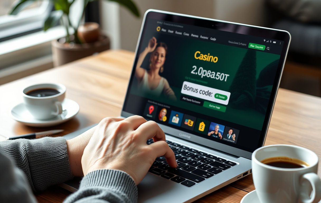 En person skriver inn en bonuskode på et nettcasino.