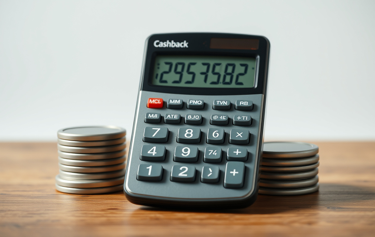 Illustrasjon av cashback-konsept med kalkulator og norske sedler.