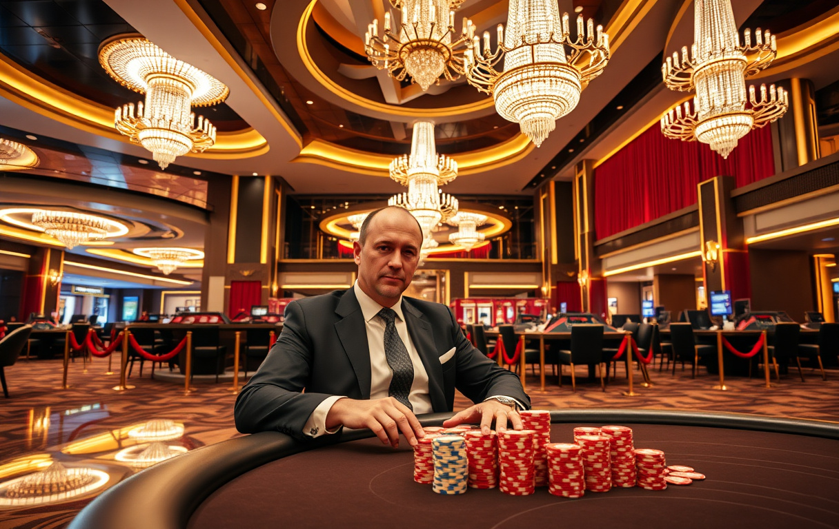 Highroller casino VIP-område med pokerbord og sjetonger