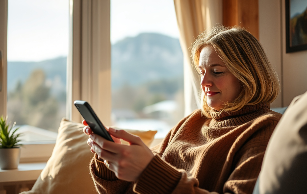 En person som spiller lotto på mobilen, med skjermen synlig og tallrekker.